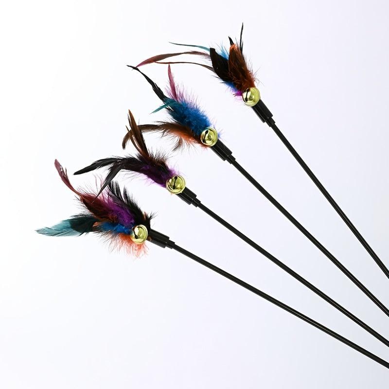 Interactive Cat Wand Toy with Bell and Feathers