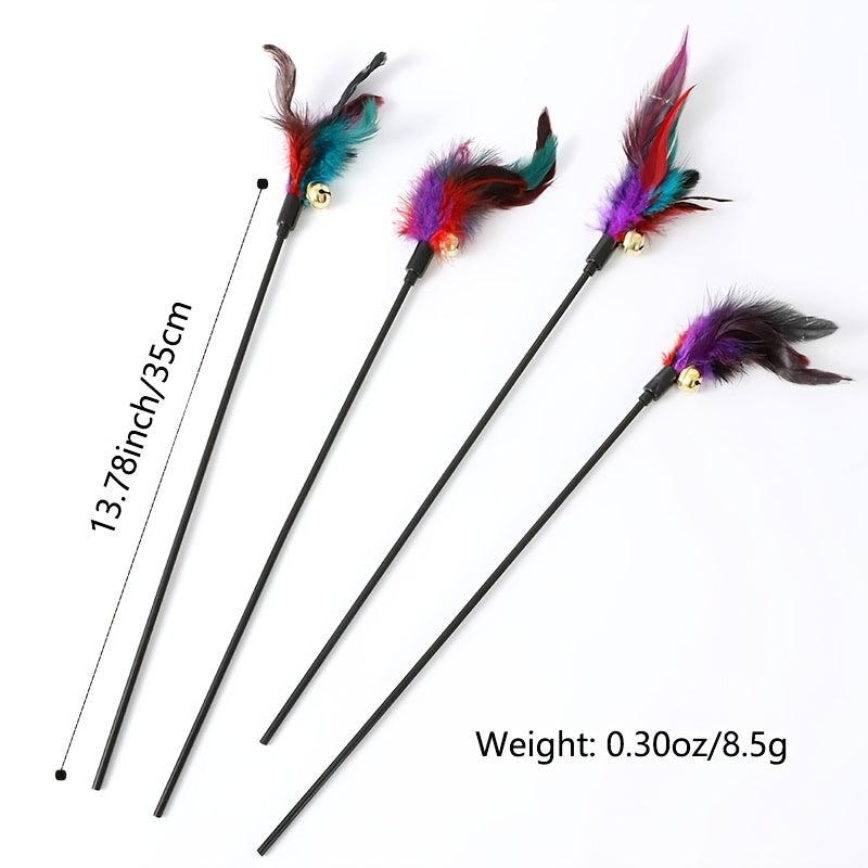 Interactive Cat Wand Toy with Bell and Feathers
