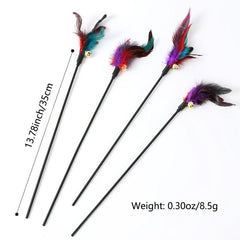 Interactive Cat Wand Toy with Bell and Feathers