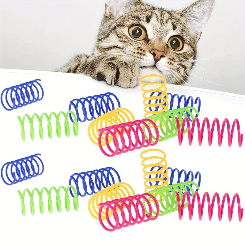 4pcs Interactive Cat Toy Colorful Durable Plastic Spiral Spring Kitten Toy