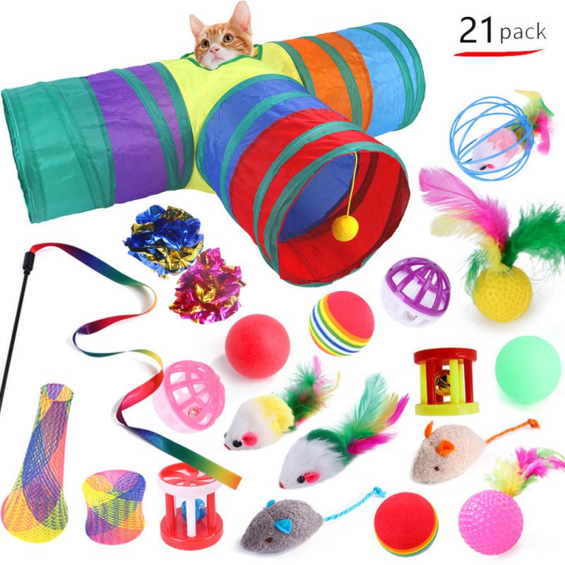 12 14 15 21 28 30PCS Pet Cat Toy Set Fun Stick Bell Ball Supplies