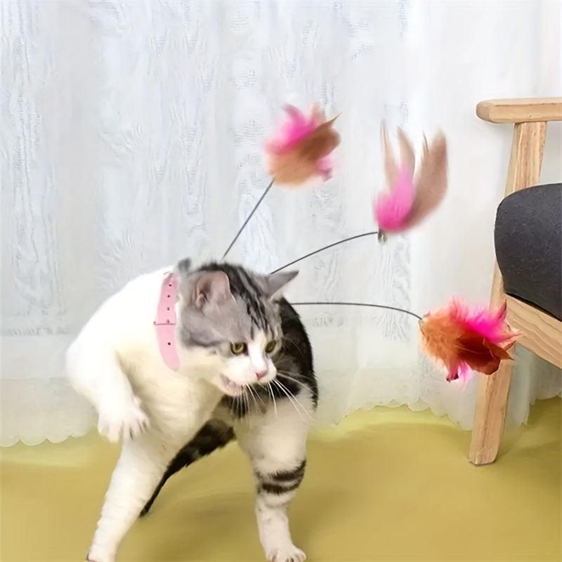 Interactive Cat Toy Collar Teaser Stick with Feather and Bell