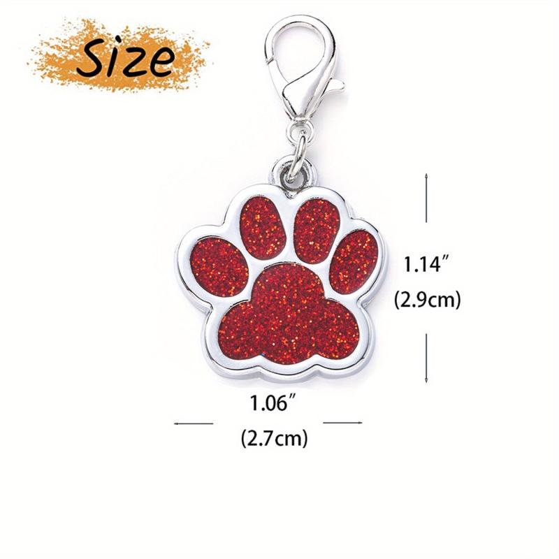 Custom Glitter Paw Print Dog ID Tag - Personalized Pet Collar Tags