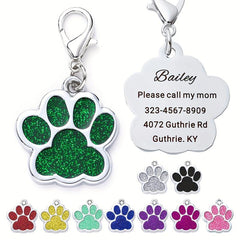 Custom Glitter Paw Print Dog ID Tag - Personalized Pet Collar Tags