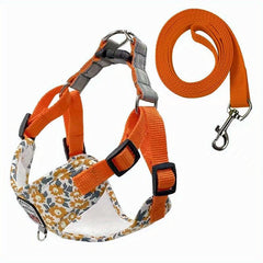 Flower Pattern Dog Vest Harness w/ Leash for Outdoor Walking