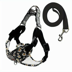 Flower Pattern Dog Vest Harness w/ Leash for Outdoor Walking