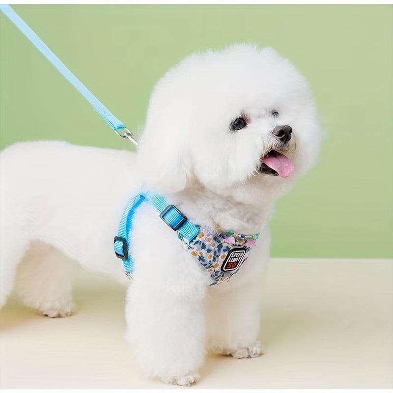 Flower Pattern Dog Vest Harness w/ Leash for Outdoor Walking