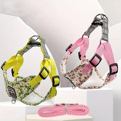 Flower Pattern Dog Vest Harness w/ Leash for Outdoor Walking