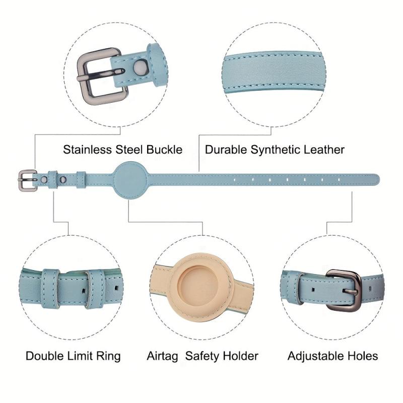 Adjustable Leather Dog Collar Holder For Airtag Anti Lost Durable