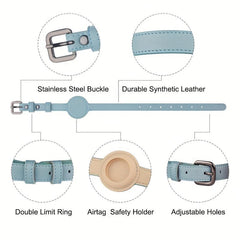 Adjustable Leather Dog Collar Holder For Airtag Anti Lost Durable