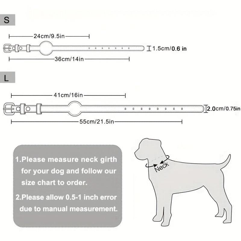 Adjustable Leather Dog Collar Holder For Airtag Anti Lost Durable