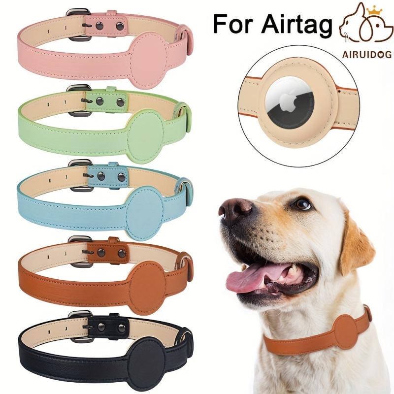 Adjustable Leather Dog Collar Holder For Airtag Anti Lost Durable