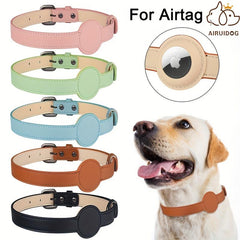 Adjustable Leather Dog Collar Holder For Airtag Anti Lost Durable