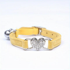 Velvet Cat Collar with Heart Charm, Rhinestones, Bells