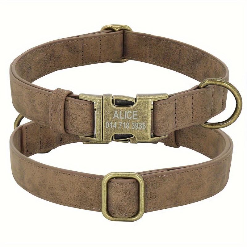 Personalized Leather Dog Collar Engraved ID Tag Customized Necklace