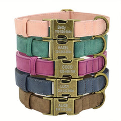 Personalized Leather Dog Collar Engraved ID Tag Customized Necklace