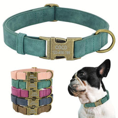 Personalized Leather Dog Collar Engraved ID Tag Customized Necklace
