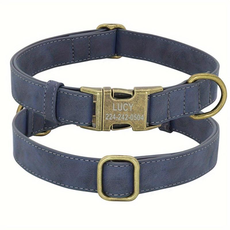 Personalized Leather Dog Collar Engraved ID Tag Customized Necklace