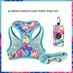 Camouflage Print Reflective Dog Leash Vest Harness for Small and Medium Dogs