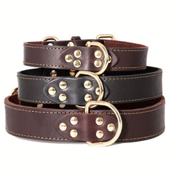 Adjustable Heavy Duty Leather Dog Collar for Medium & Large Dogs