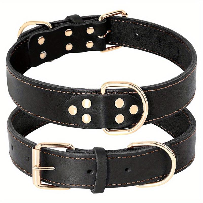 Adjustable Heavy Duty Leather Dog Collar for Medium & Large Dogs