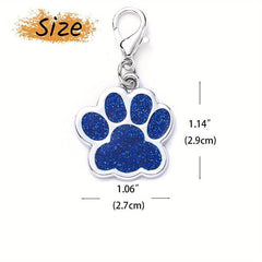 Custom Glitter Paw Print Dog ID Tag - Personalized Engraved Pet Collar Tag