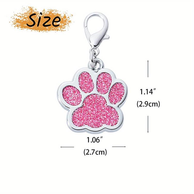 Custom Glitter Paw Print Dog ID Tag - Personalized Engraved Pet Collar Tag