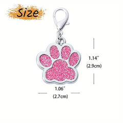 Custom Glitter Paw Print Dog ID Tag - Personalized Engraved Pet Collar Tag