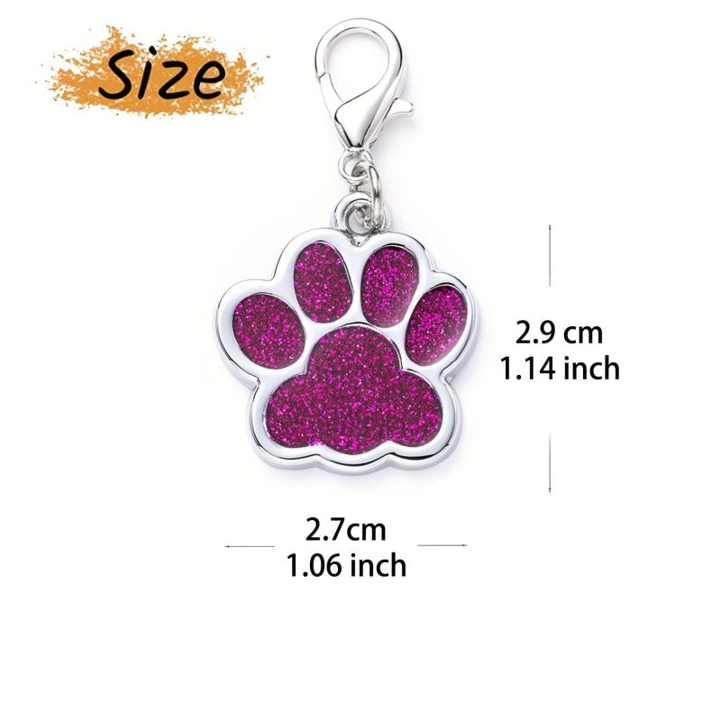 Custom Glitter Paw Print Dog ID Tag - Personalized Engraved Pet Collar Tag