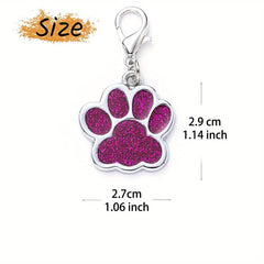 Custom Glitter Paw Print Dog ID Tag - Personalized Engraved Pet Collar Tag