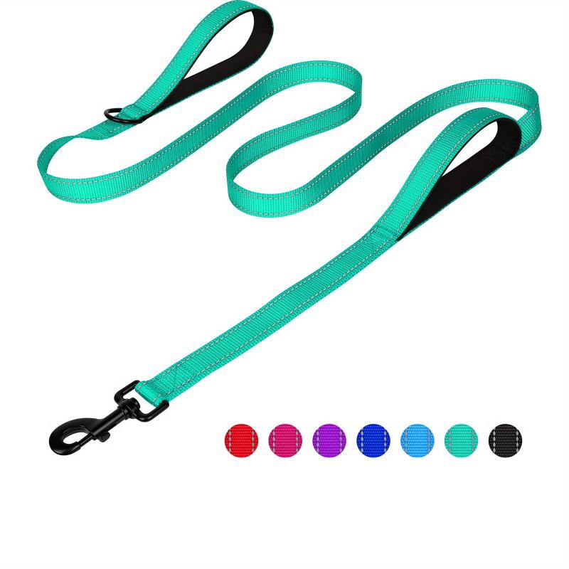 Heavy Duty 2-Handle Dog Leash with Reflective Strips for Large Breeds