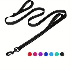 Heavy Duty 2-Handle Dog Leash with Reflective Strips for Large Breeds