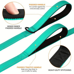 Heavy Duty 2-Handle Dog Leash with Reflective Strips for Large Breeds