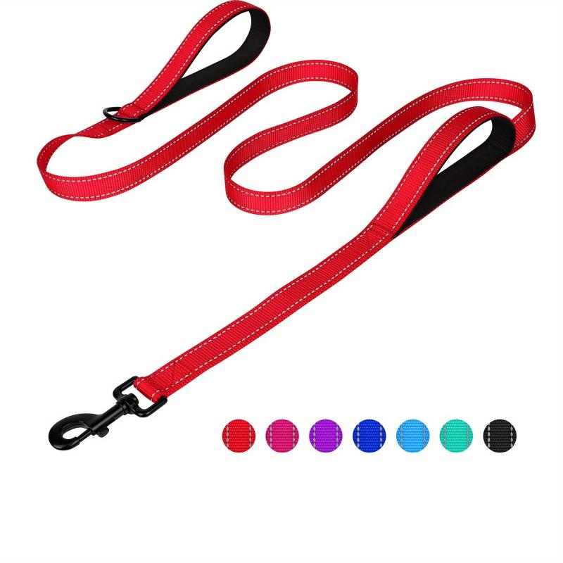 Heavy Duty 2-Handle Dog Leash with Reflective Strips for Large Breeds