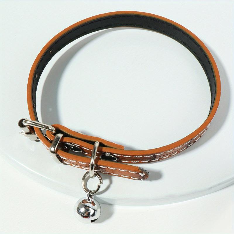 Adjustable PU Leather Cat Collar With Bell for Small Dogs
