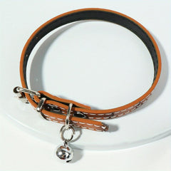 Adjustable PU Leather Cat Collar With Bell for Small Dogs