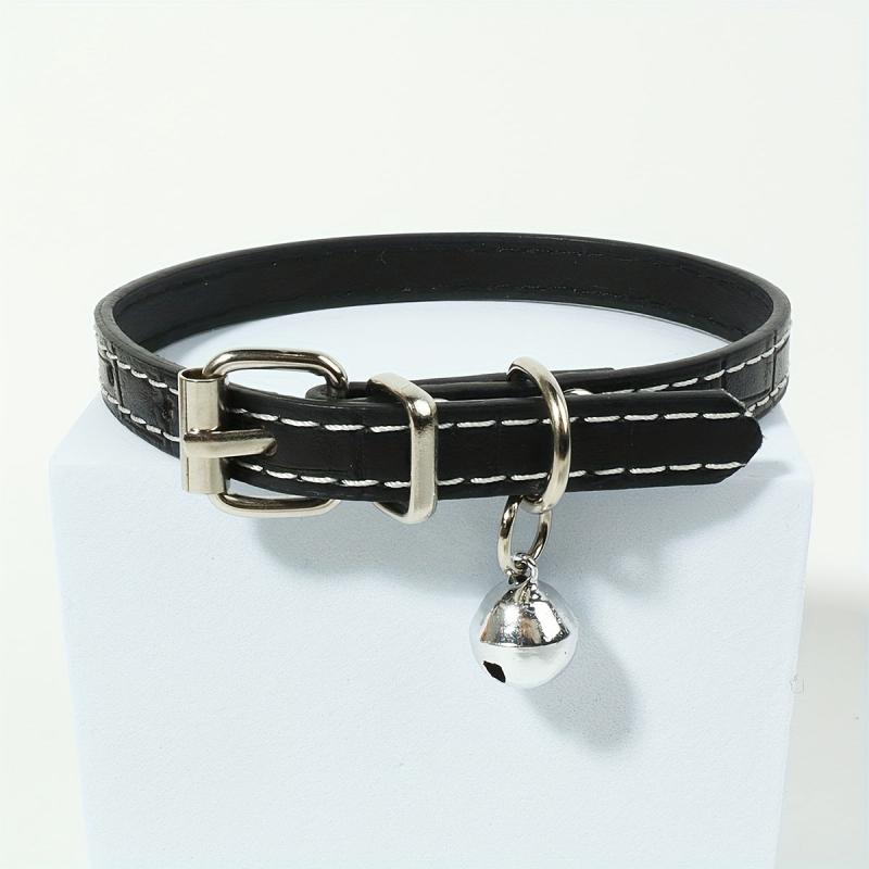 Adjustable PU Leather Cat Collar With Bell for Small Dogs