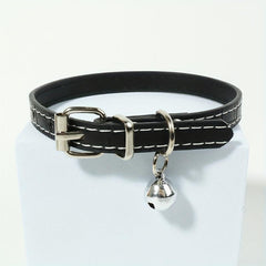 Adjustable PU Leather Cat Collar With Bell for Small Dogs