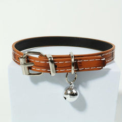 Adjustable PU Leather Cat Collar With Bell for Small Dogs