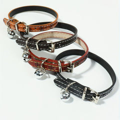 Adjustable PU Leather Cat Collar With Bell for Small Dogs
