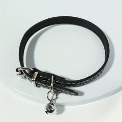 Adjustable PU Leather Cat Collar With Bell for Small Dogs