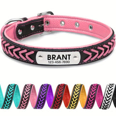 Personalized Braided Leather Dog Collar Engraved Nameplate Customizable