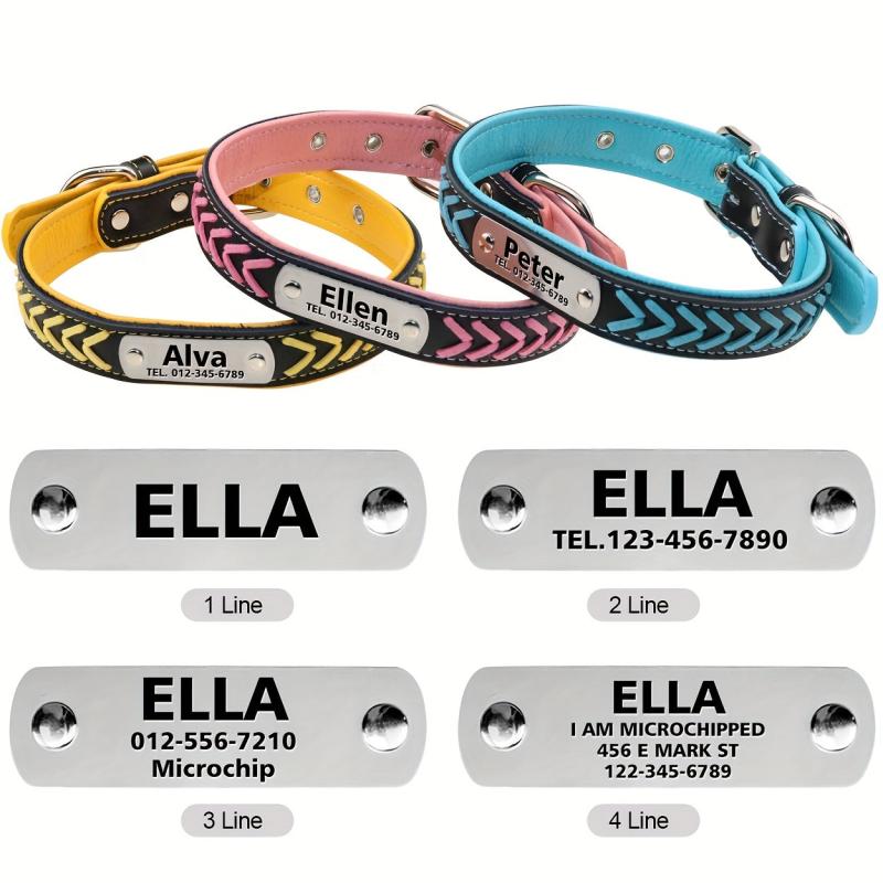 Personalized Braided Leather Dog Collar Engraved Nameplate Customizable