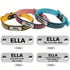 Personalized Braided Leather Dog Collar Engraved Nameplate Customizable