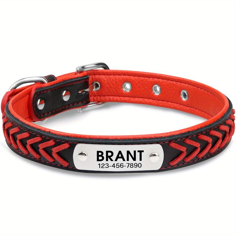 Personalized Braided Leather Dog Collar Engraved Nameplate Customizable