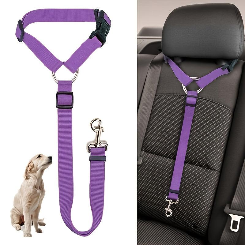2-In-1 Pet Car Seat Belt Nylon Lead Leash Backseat Safety Belt for Dog & Cat