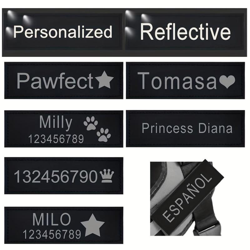 Customizable Reflective Letter Dog Harness Leather Label