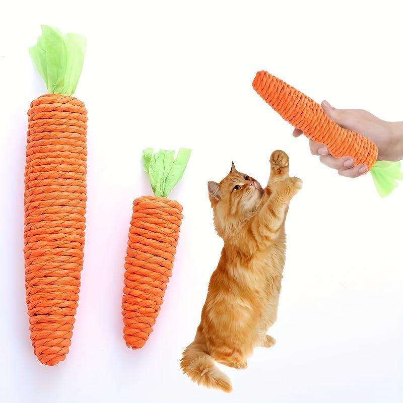 Cat Toy Paper Rope Carrot Shape Teaser Chew Interactive Kitten Teeth Cleaning