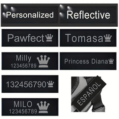 Custom Reflective Crown Pattern Dog Harness with Leather Label