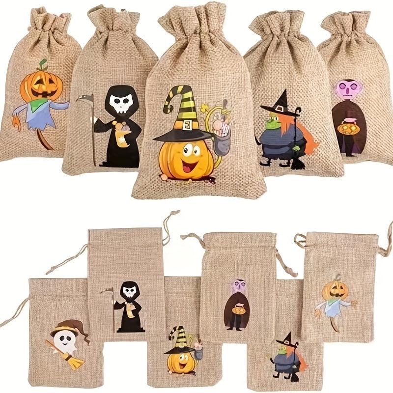 2pcs Halloween Pet Linen Drawstring Snack Bags Dog Treat Bag Pumpkin Bags
